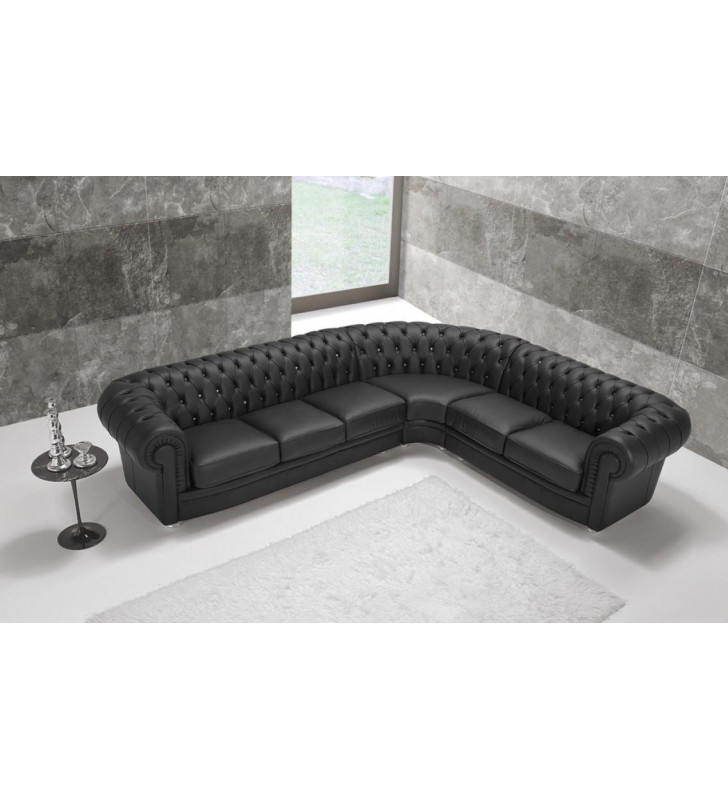 VIG Estro Salotti Chester Black Full Italian Leather Sectional SPECIAL ORDER