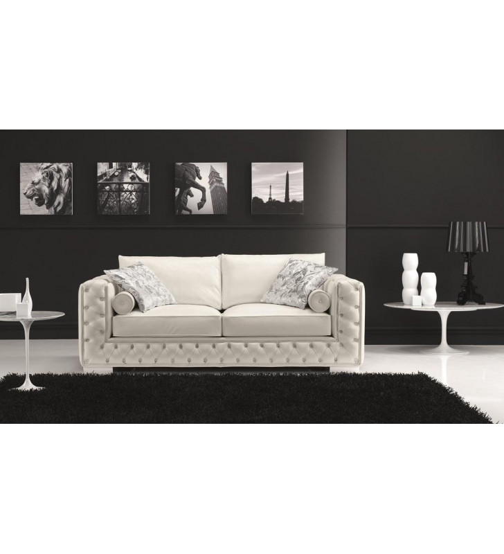White Premium Leather Hand Tufted Design Sofa Bed Modern J&M Vanity