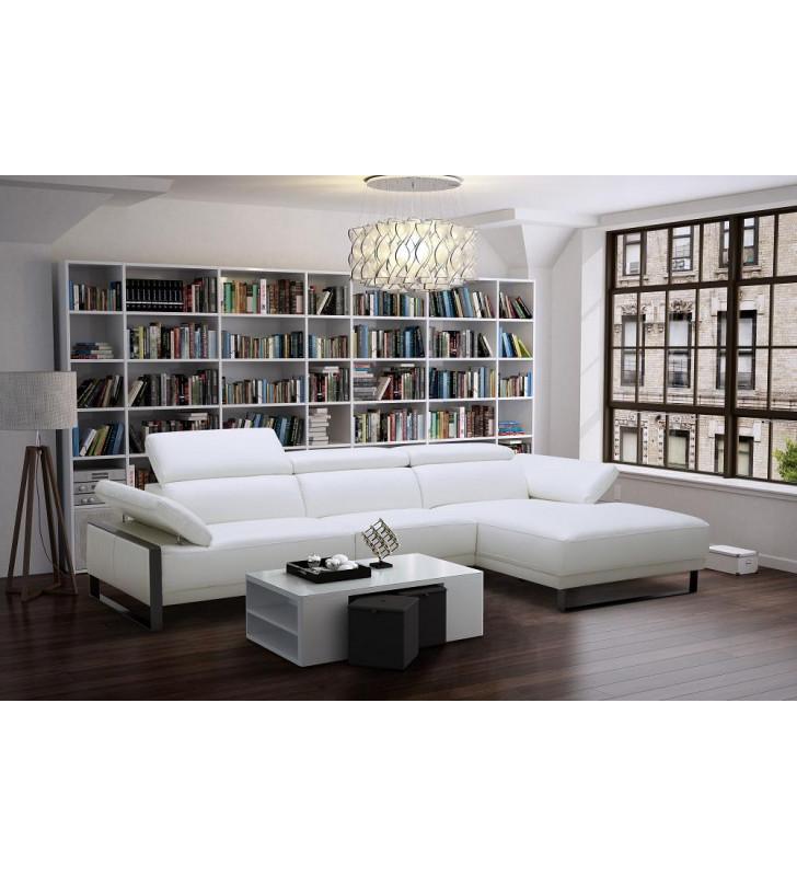 J&M Fleurier  Modern White Premium Leather Sectional Right Hand Chase