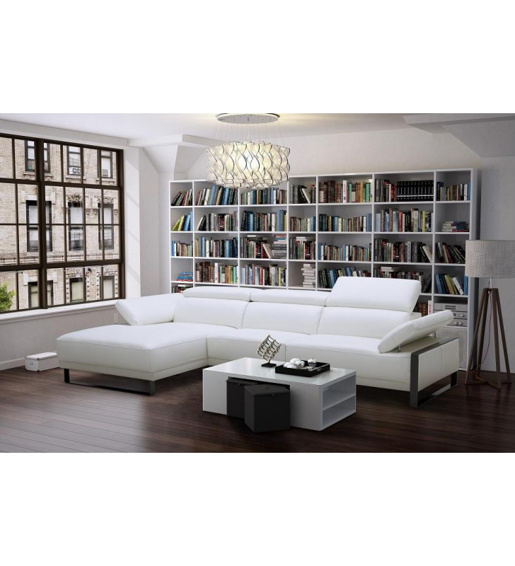 J&M Fleurier  Modern White Premium Leather Sectional Left Hand Chase