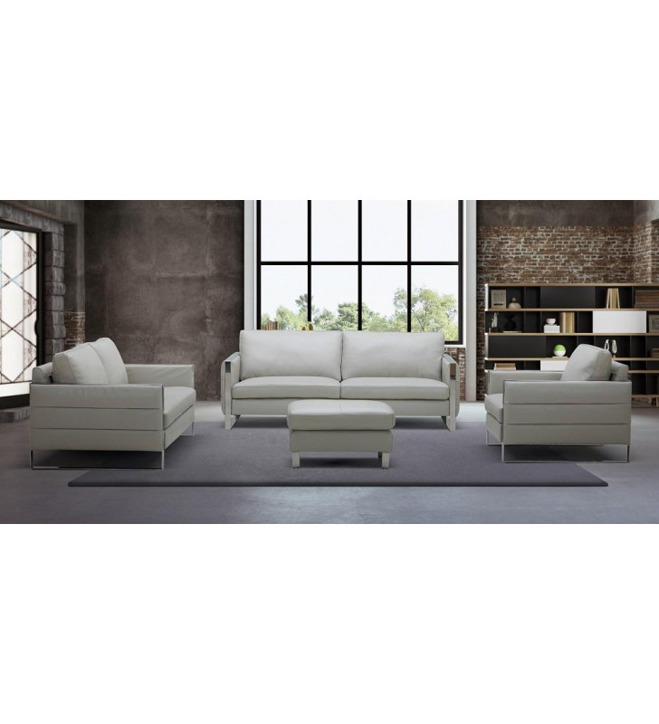 Light Grey Italian Leather Sofa Set w/Ottoman 4 Pcs Contemporary J&M Constantin 