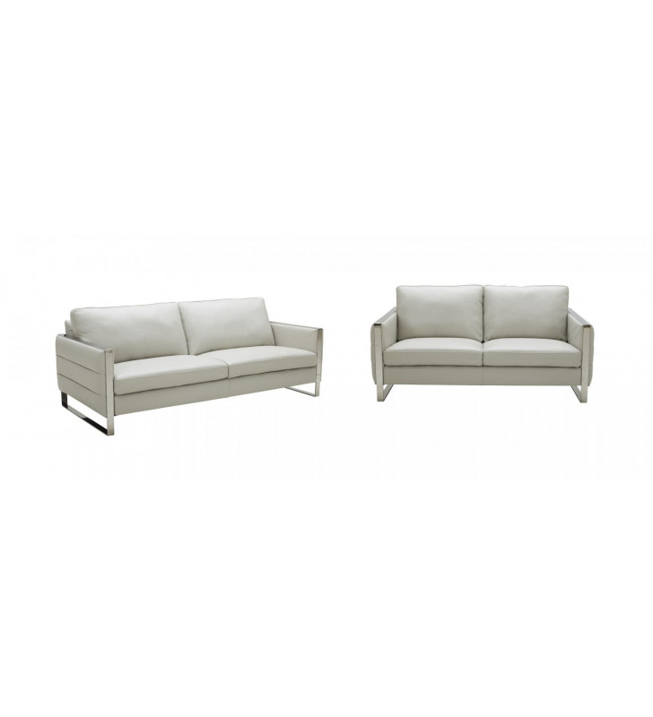 Light Grey Italian Leather Sofa & Loveseat Set 2 Pcs Contemporary J&M Constantin 