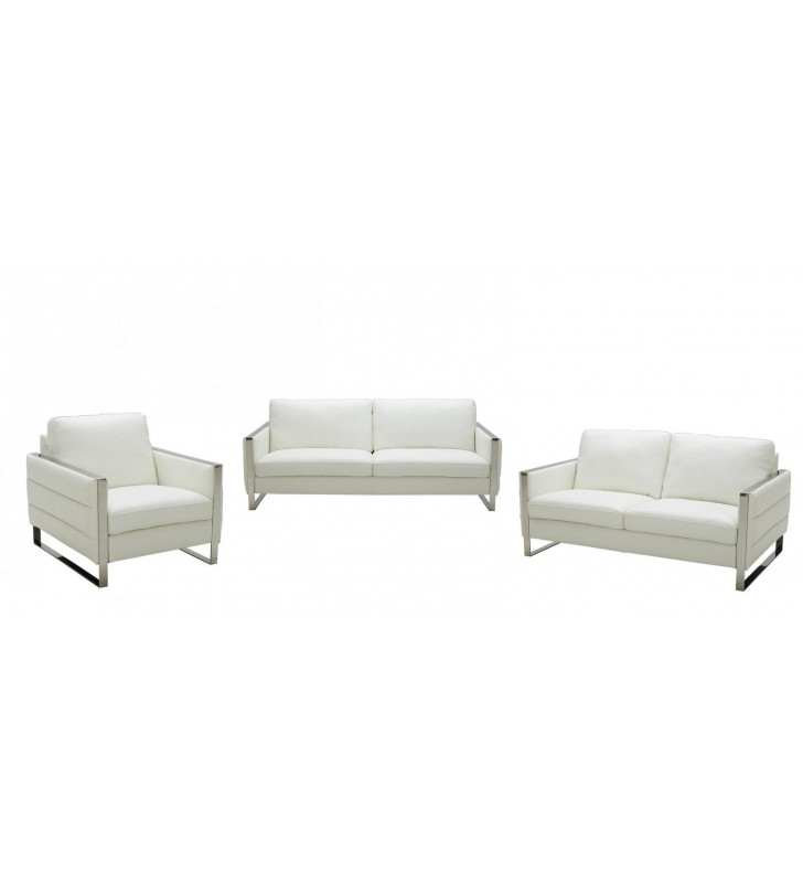 White Italian Leather Sofa Set 3 Pcs Contemporary J&M Constantin 
