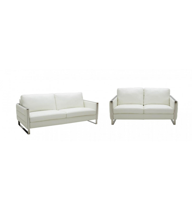 White Italian Leather Sofa & Loveseat Set 2 Pcs Contemporary J&M Constantin 