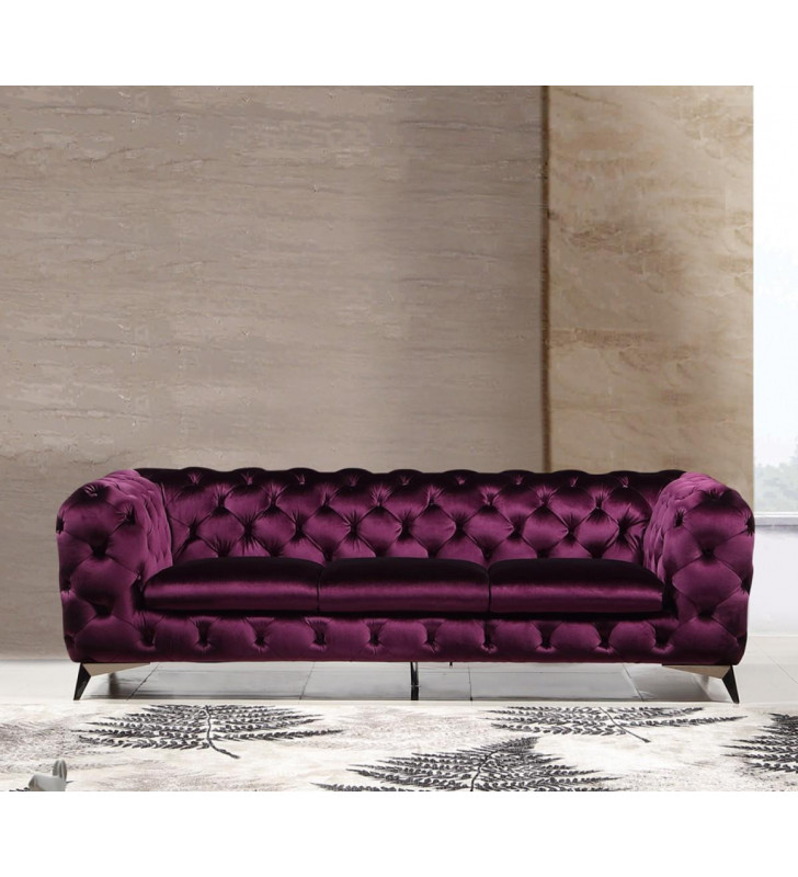 Purple Velour Fabric Chesterfield Sofa Modern J&M Glitz