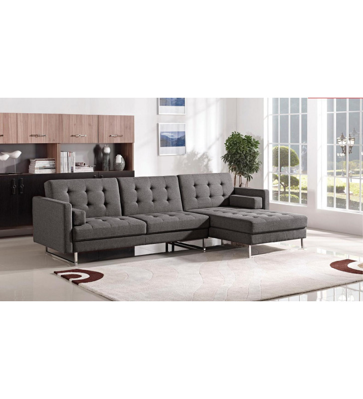 ESF  1471 Gray Modular Tufted Fabric Sectional Sleeper Right Hand Chaise