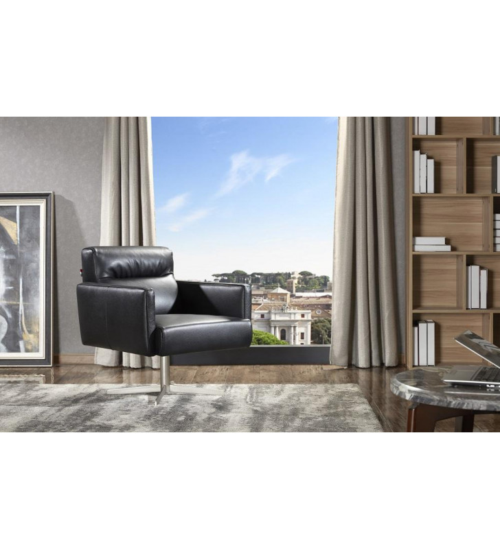 J&M Jaeger Contemporary Black Premium Italian Leather Upholstery Accent Chair