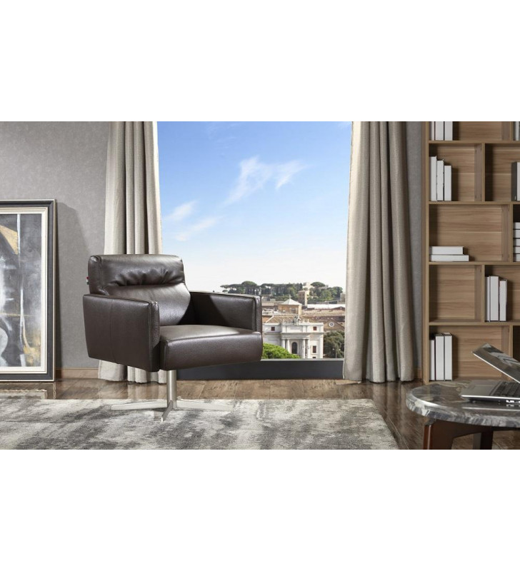 J&M Jaeger Contemporary Brown Premium Italian Leather Upholstery Accent Chair