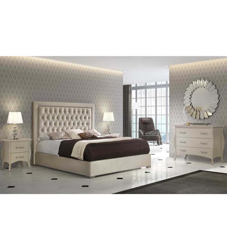 Ivory High Gloss Finish & Microfiber Queen Bedroom Set 5 Dupen Spain ESF Adagio