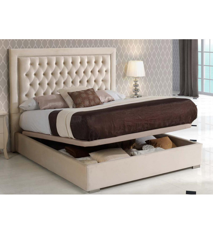 ESF Adagio Ivory Premium Microfiber Upholstery Queen Size Bed Made in Spain