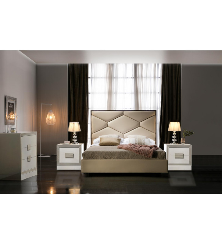 Beige Finish & EcoLeather Upholstery Queen Bedroom Set 5Pcs Dupen Spain ESF Martina