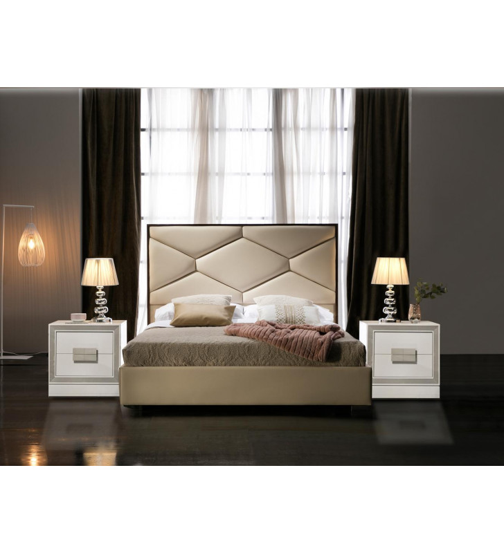 Beige Finish & Eco Leather Upholstery King Bedroom Set 3Pcs Dupen Spain ESF Martina