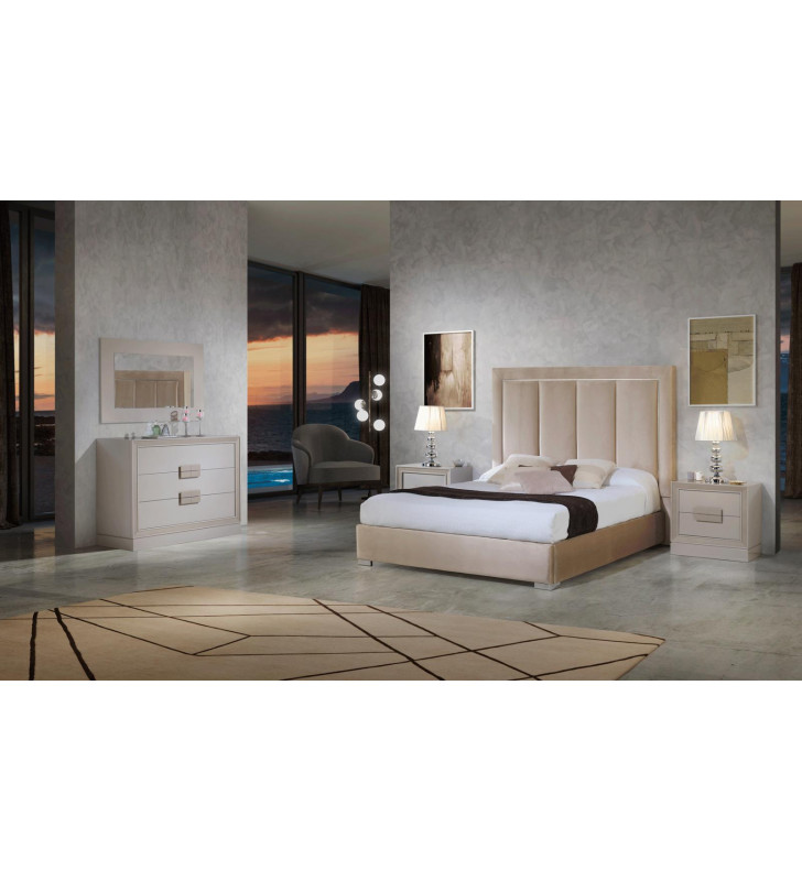 Beige Finish & Microfiber Upholstery King Bedroom Set 5 Made in Spain ESF Monica