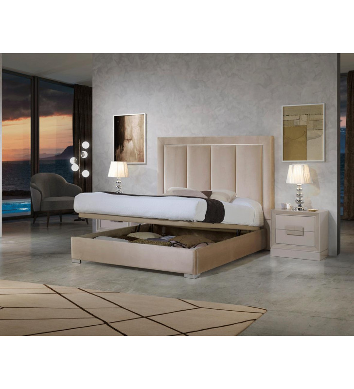 Beige Finish & Microfiber Upholstery King Bedroom Set 3 Made in Spain ESF Monica