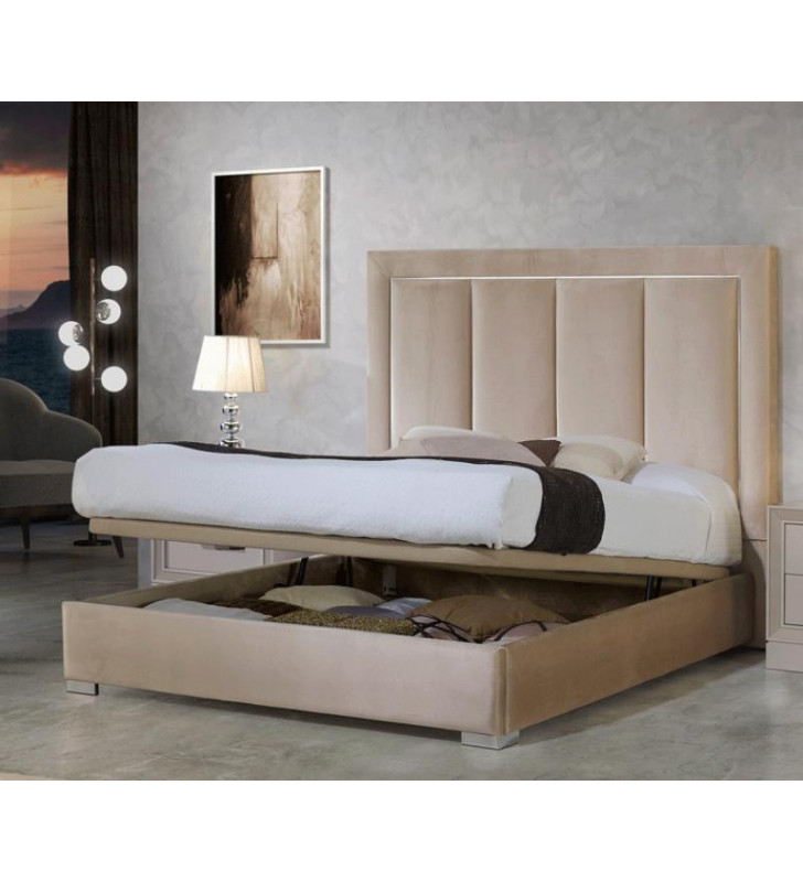 ESF Monica Premium Beige Microfiber Upholstery Queen Size Bed Made in Spain