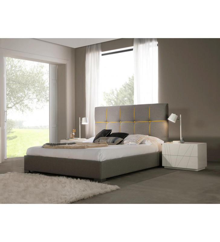 ESF Veronica Grey-Yellow Fabric & White Finish King Bedroom Set 5 Dupen Spain