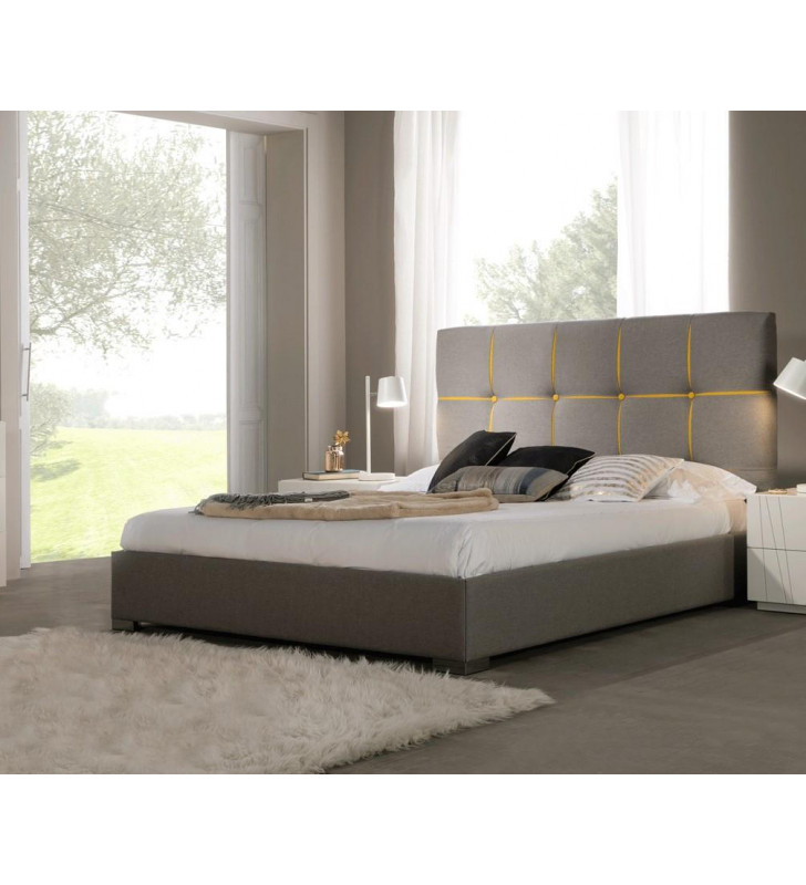 ESF Veronica Modern Premium Grey & Yellow Fabric King Size Bed Made in Spain 
