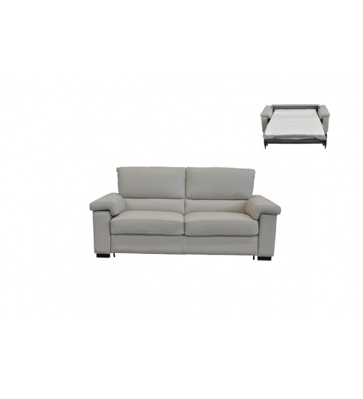 Light Grey Full Italian Leather Sofa Bed VIG Estro Salotti Spock Modern