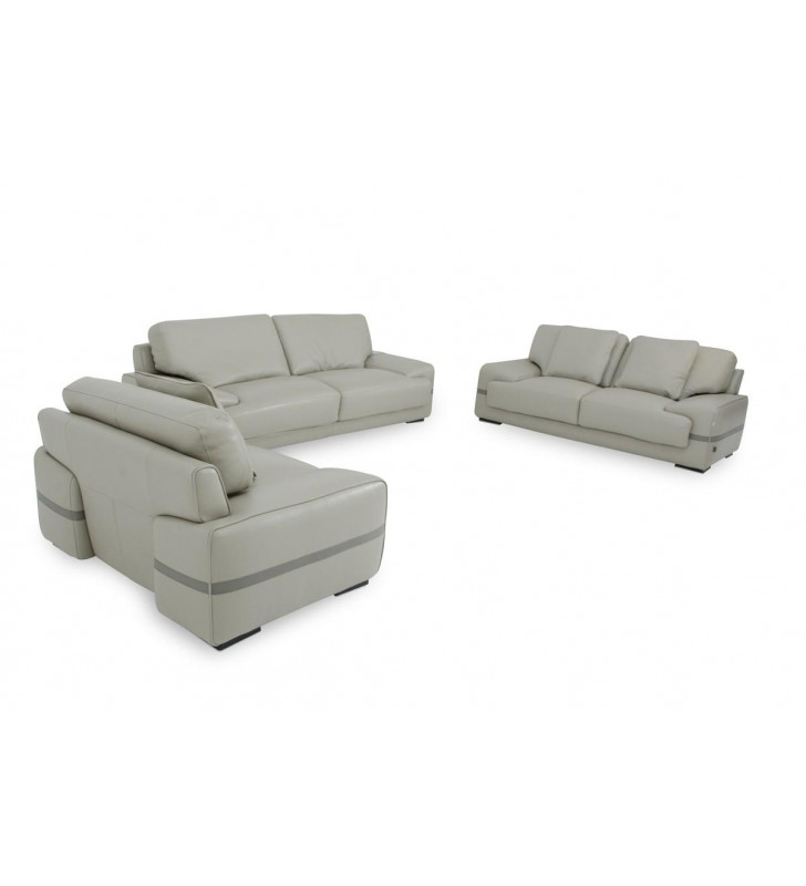 Grey Full Italian Leather Sofa Set 3Pcs VIG Estro Salotti Evita Modern