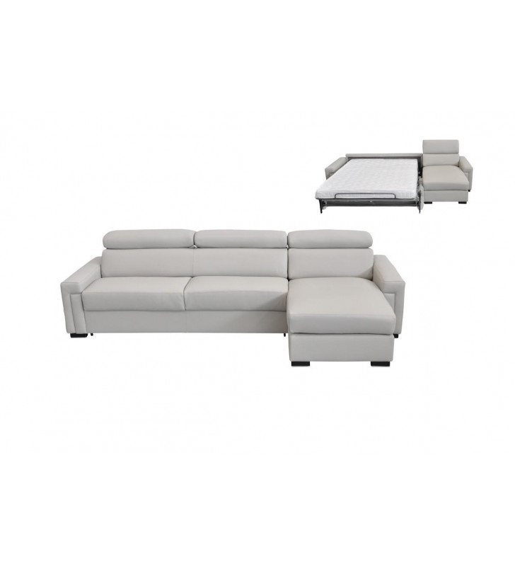 Grey Full Genuine Leather Sectional Sofa Bed VIG Estro Salotti Sacha Modern
