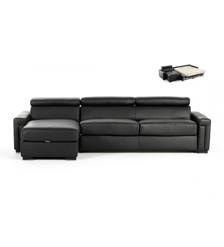 VIG Estro Salotti Sacha Black Genuine Leather Sectional Sofa Bed SPECIAL ORDER