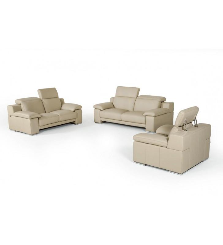 Taupe IFull talian Leather Sofa Set 3Pcs VIG Estro Salotti Evergreen Modern