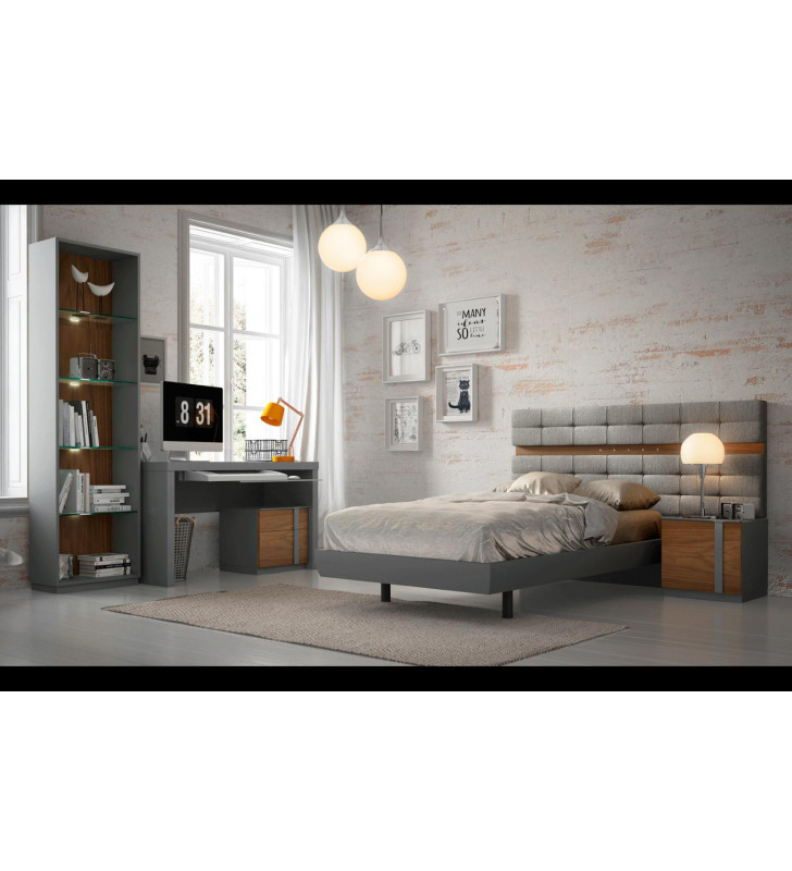 Natural Walnut & High Gloss Grey Finish Twin Juvenile Bedroom Set 4Pcs ESF Palma