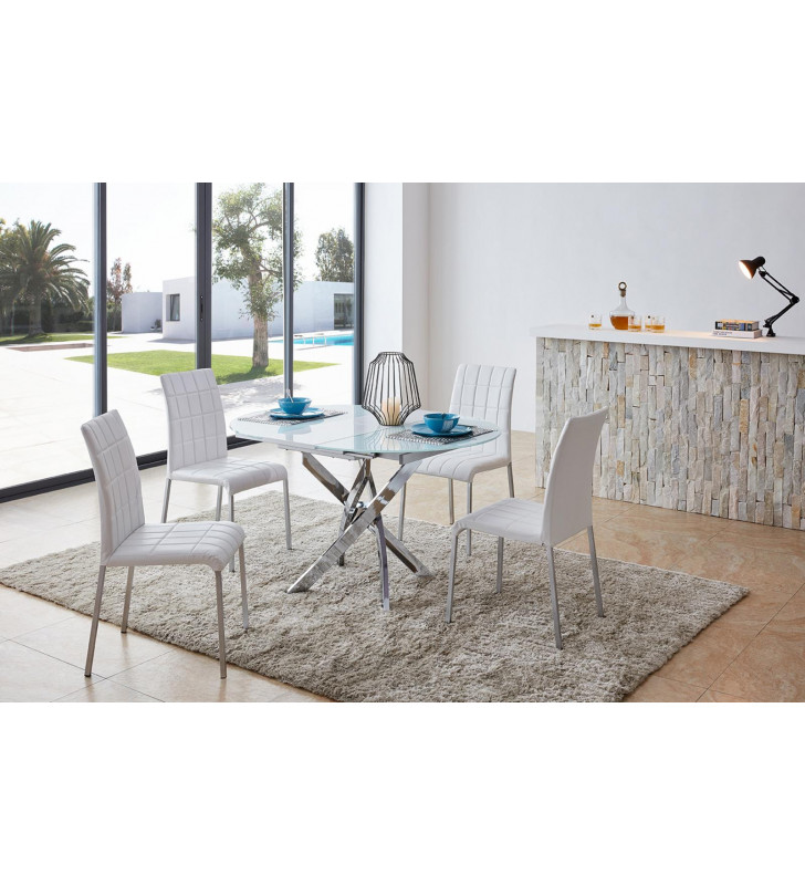 White Finish Glass Top Dining Table Set 5 Pcs Modern ESF 2303-DT 3450-DC