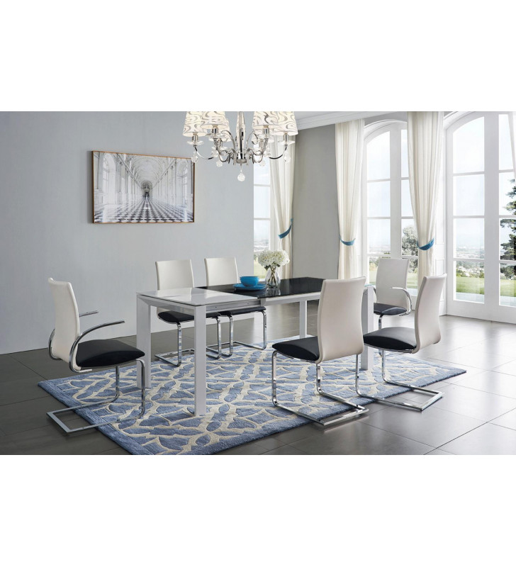 ESF 39-DT 96/97-DC Modern Black & White Finish Glass Top Dining Table Set 5 Pcs 