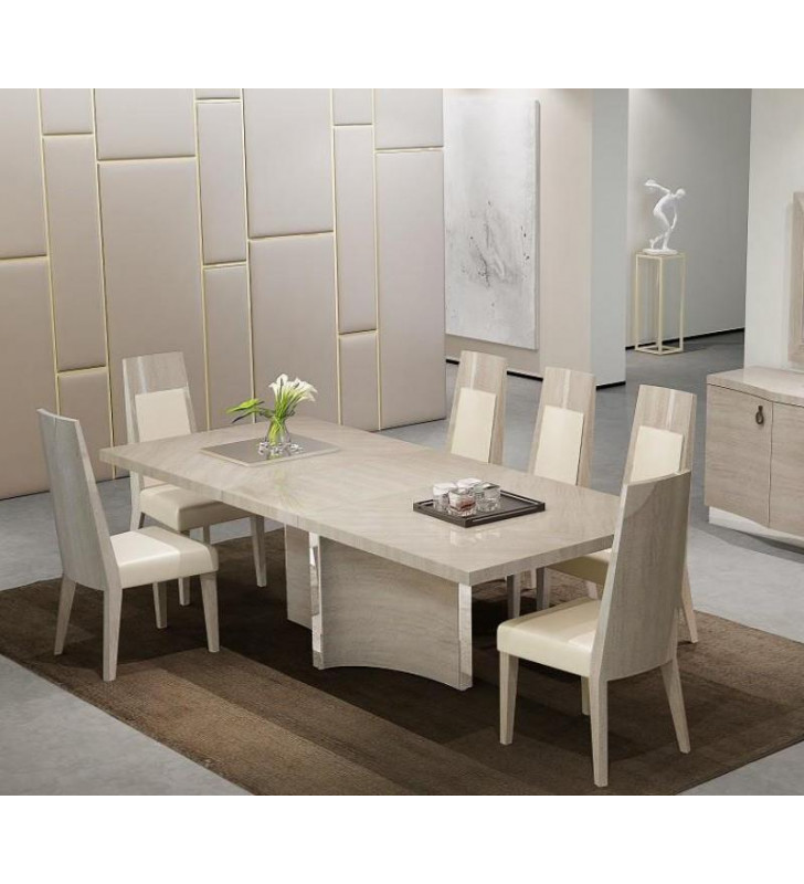 J&M Giorgio Contemporary Light Maple High Gloss Veneer Premium Dining Set 7Pcs