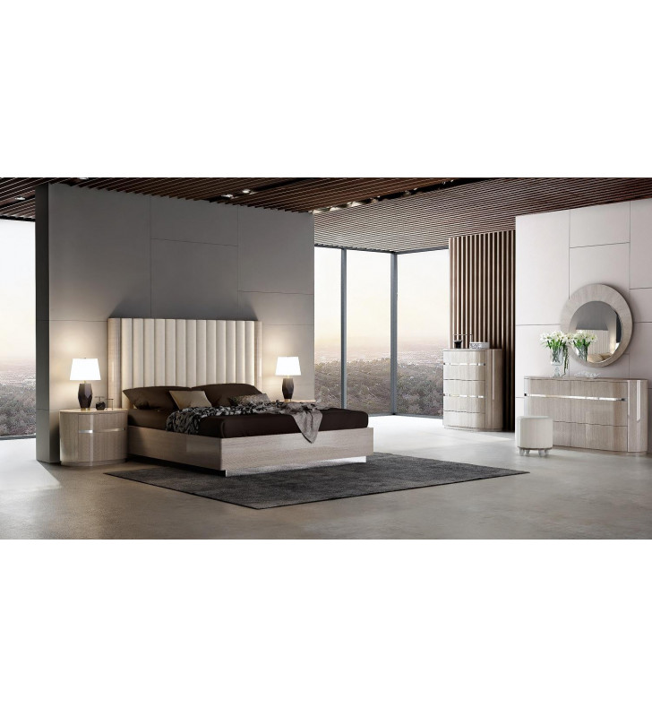 J&M Giorgio Modern Light Maple Veneer & Beige Eco Leather King Bedroom Set 5Pcs