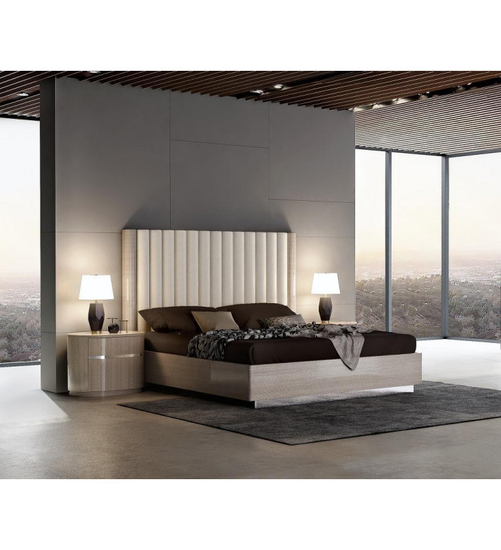 J&M Giorgio Modern Light Maple Veneer & Beige Eco Leather Queen Bedroom Set 3Pcs