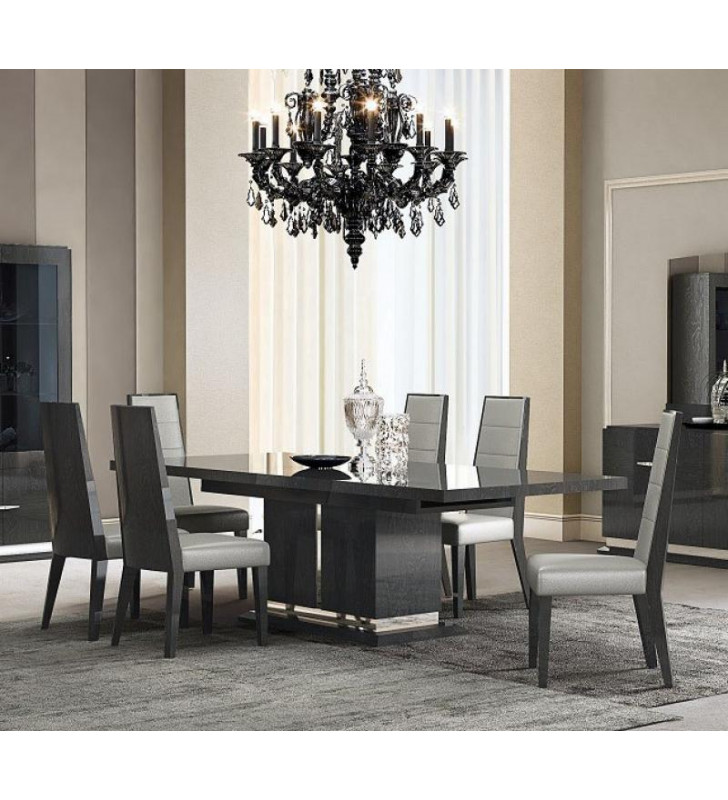 J&M Valentina Contemporary Grey High Gloss Lacquer Premium Dining Set 7Pcs
