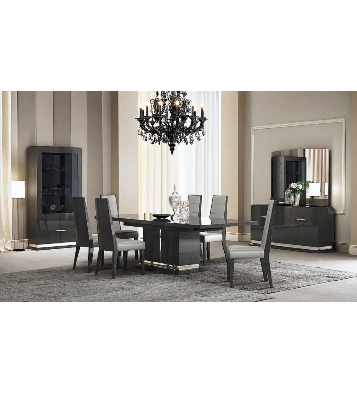 J&M Valentina Contemporary Grey High Gloss Lacquer Premium Dining Set 10Pcs