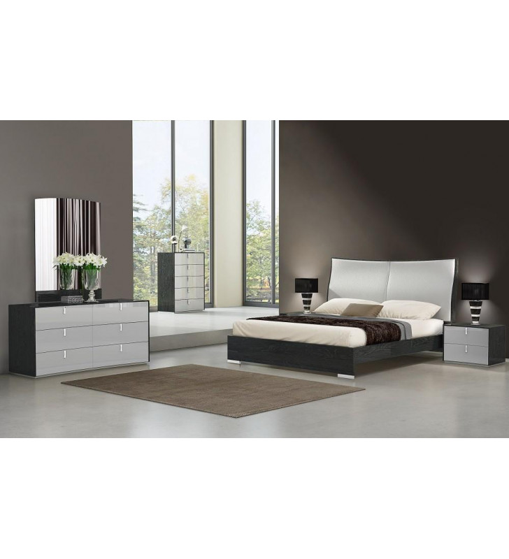 J&M Vera Modern Grey Finish & Light Grey Eco Leather King Bedroom Set 5Pcs