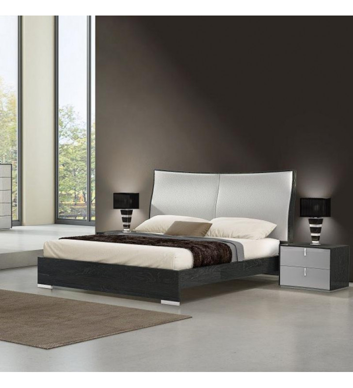 J&M Vera Modern Grey Finish & Light Grey Eco Leather Queen Bedroom Set 3 Pcs