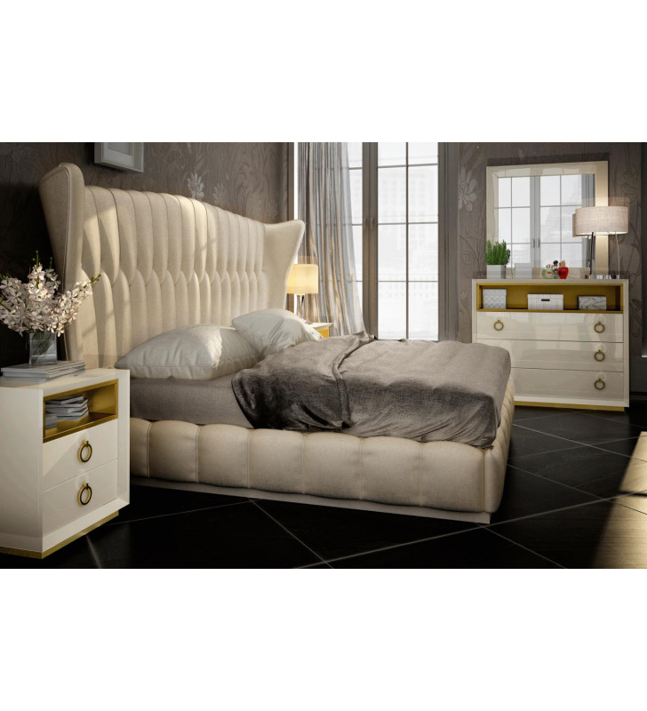Beige Eco Leather Tufted Queen Bedroom Set 5Pcs Made in Spain ESF Velvet 