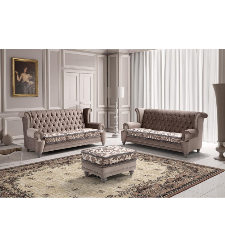 VIG Estro Salotti Adam Luxury Grey Fabric Sofa Ottoman Set 3 Pcs Modern Classic