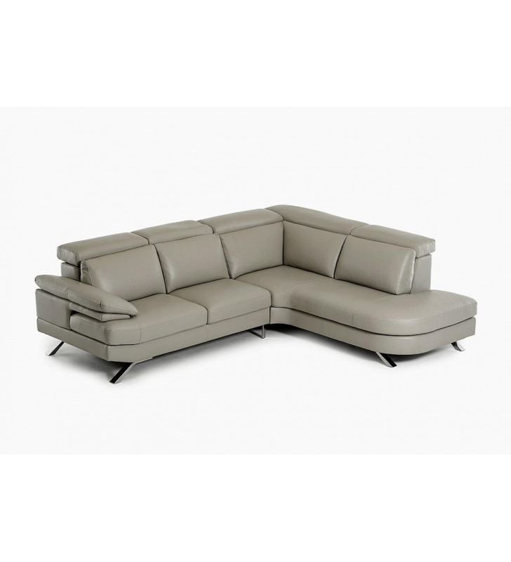 VIG Estro Salotti Glenda Italian Grey Genuine Leather Sectional Modern Right