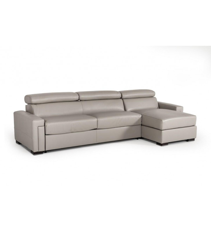 Grey Full Leather Sectional Sofa Bed w/ Storage VIG Estro Salotti Sacha Modern