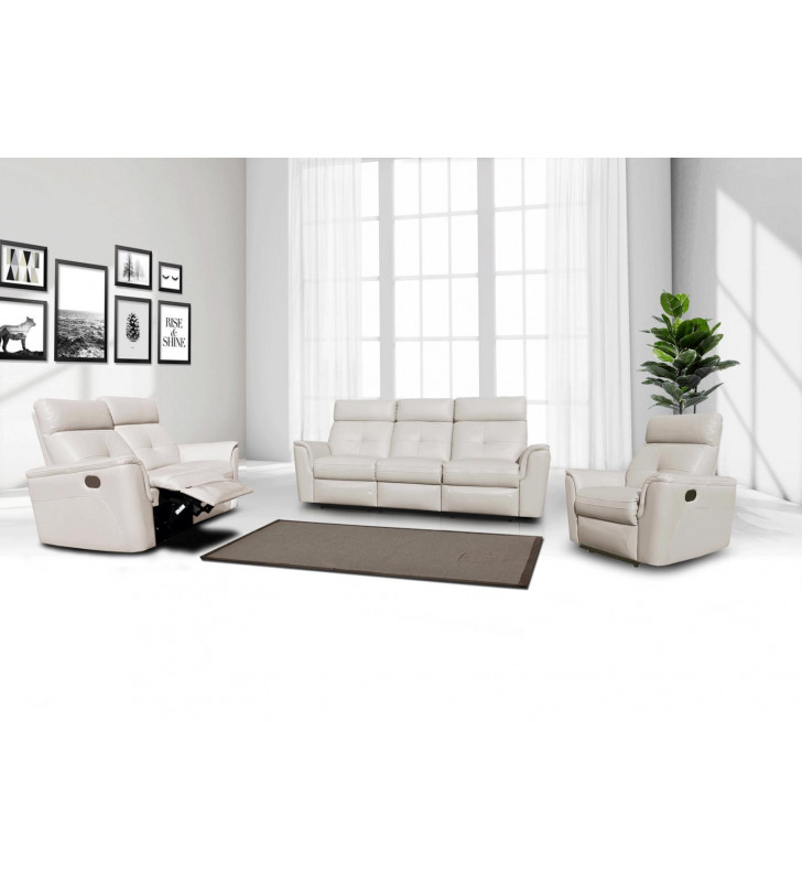 White Italian Leather Manual Recliner Sofa Set 3 Pcs Contemporary ESF 8501