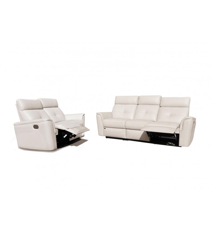 White Italian Leather Manual Recliner Sofa & Loveseat Set 2Pcs Contemporary ESF 8501