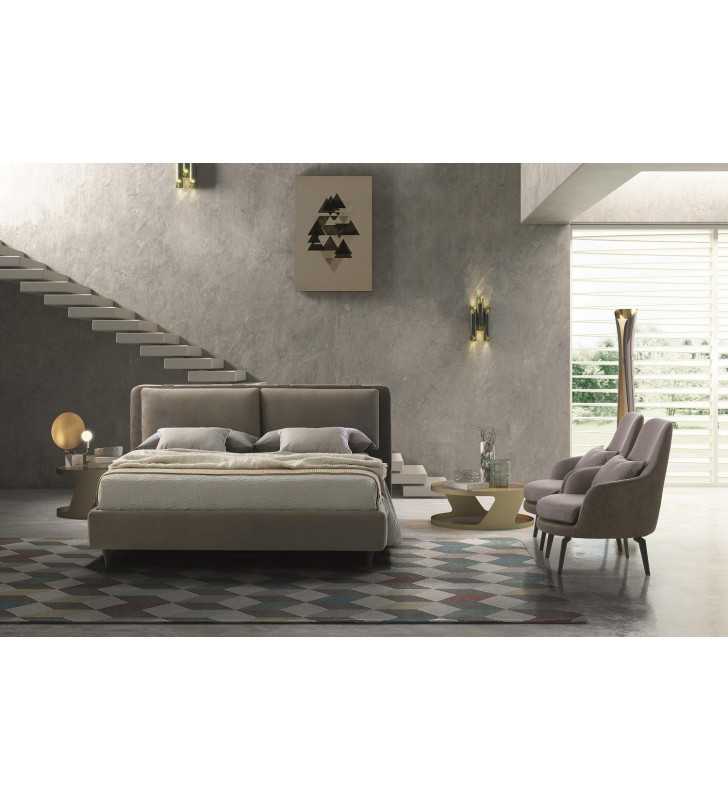 J&M Cortina Contemporary Taupe Fabric Plush Headboard Platform Queen Size Bed 