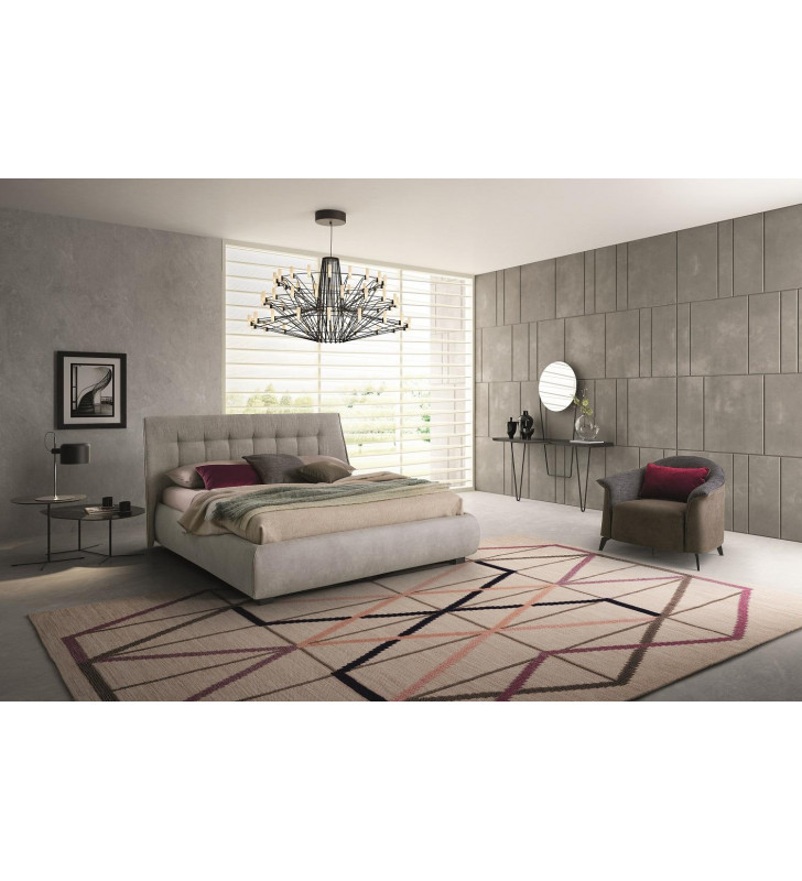 J&M Guscio Contemporary Light Grey Fabric Plush Headboard Storage Queen Size Bed 