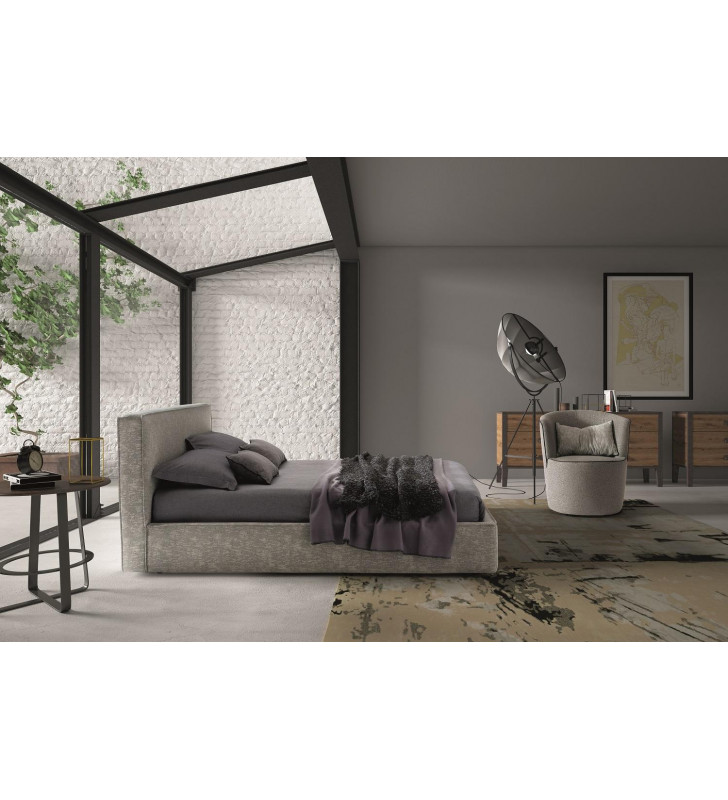 J&M Ipanema Light Grey Fabric Plush Headboard Storage King Size Bed Modern 