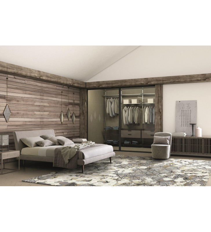 J&M Metropolitan Taupe Fabric Plush Headboard Platform Queen Size Bed Modern