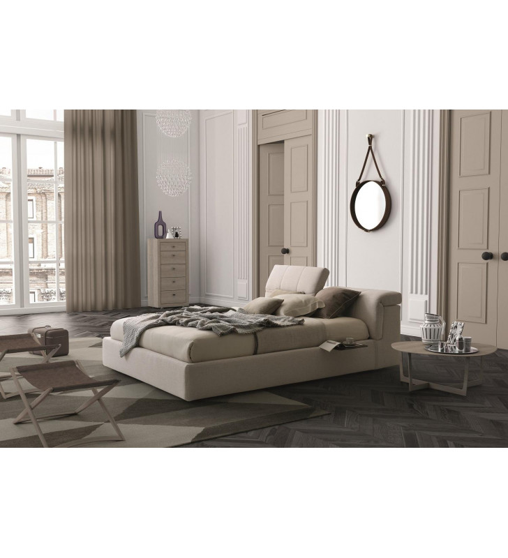 J&M Tower Light Beige Fabric Plush Headboard Platform Storage King Size Bed Modern