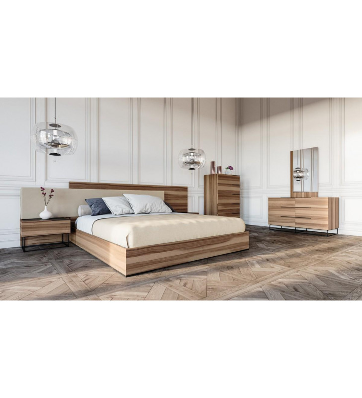 VIG Nova Domus Matteo Walnut & Fabric Queen Bedroom Set 5Ps Modern Made in Italy