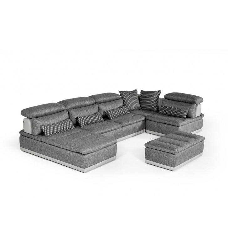 Grey Fabric & Italian White Leather Sectional Sofa Modern David Ferrari Panorama 