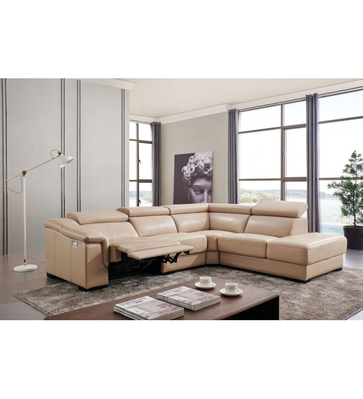 ESF 760 Beige Leather Living Room Sectional Electric Recliner Right Hand Facing